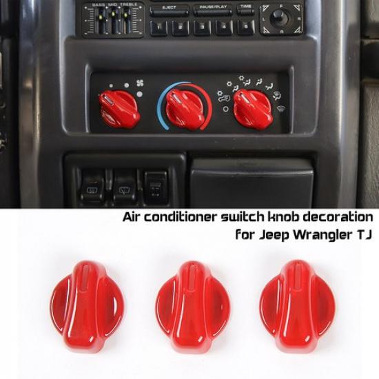 3x Red Air Condition Switch Button Knob Decor Cover for Jeep Wrangler TJ 1997-06