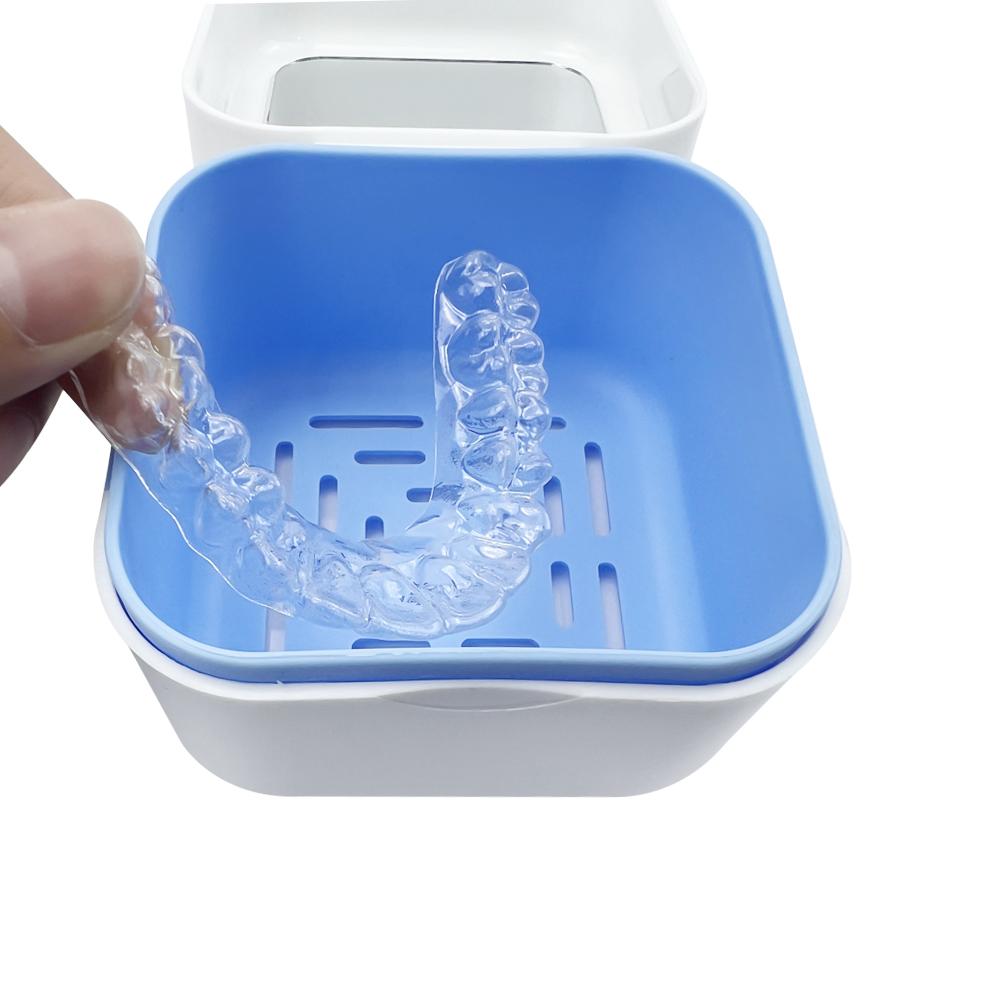 Denture Storage Box With Mirror Dental False Teeth Bath Box Organizer Mouth Guard Retainer Case Orthodontic Containers Oral Care