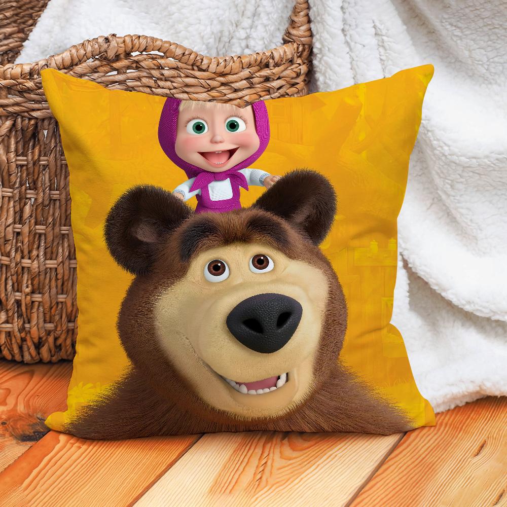Cartoon M-Masha-A and the B-Bear-R Pillow Case Home Cushion Cover Suitable For Office Sofa Car Suitable For All Seasons