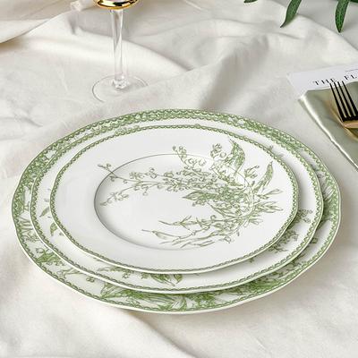 Assiette à gâteau de qualité supérieure, collection Jadeite Green Lily, en porcelaine fine, style français.