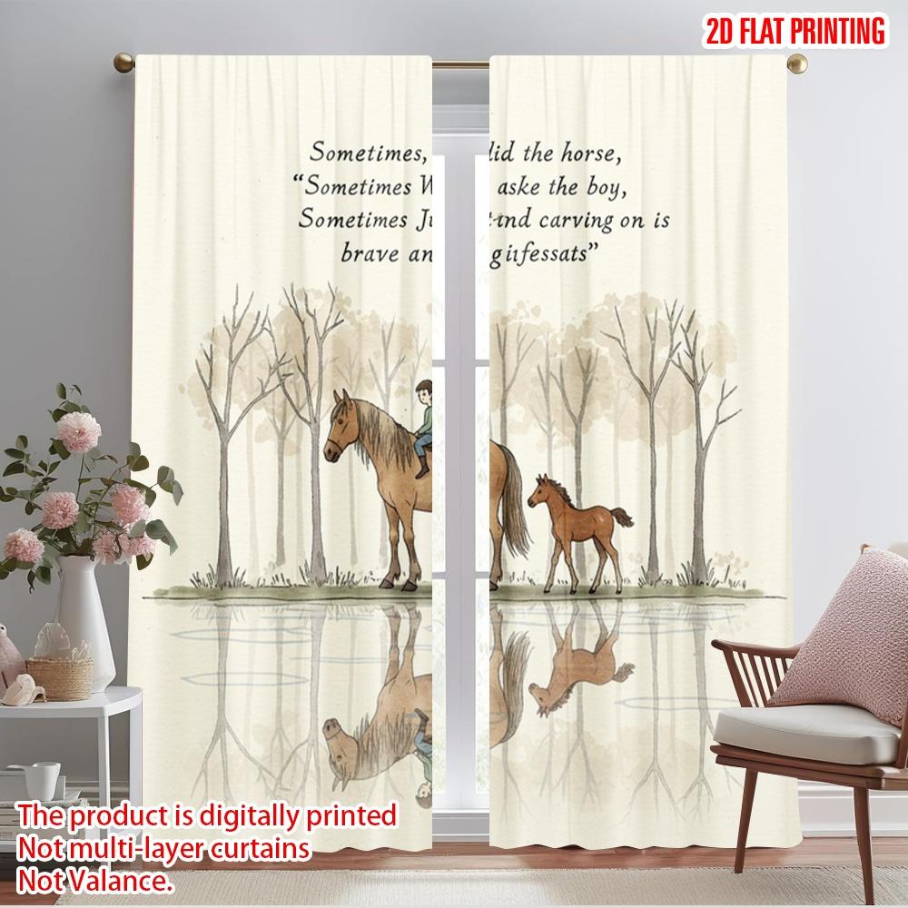 

2 шт. 2D плоская печать Оконные шторы Скачущая лошадь Лес 100% полиэстер Без электричества Украшения для вечеринок для многоцелевого использования 52.50×116.00 CM 2pcs