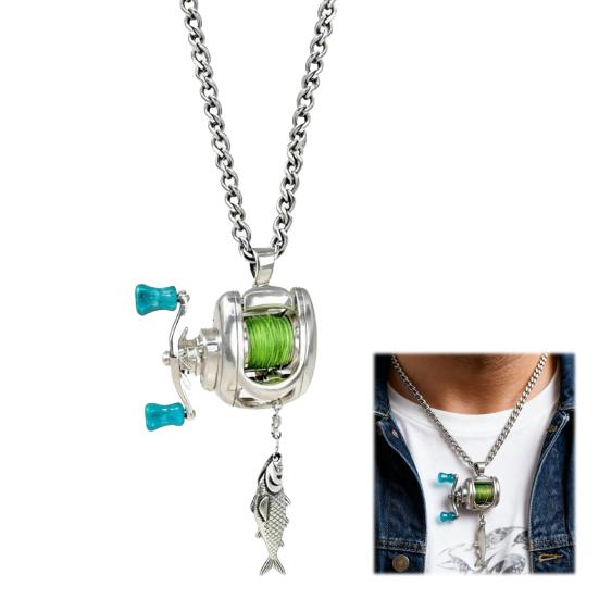 Colar Mini Molinete de Pesca 1/2 Peças Liga Leve Hipoalergênica Pingente de Molinete Giratório com Manivela Rotativa Presente para Amantes da Pesca