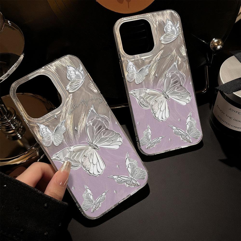 Feather Luster Phone Case for Samsung A53 A14 A33 A12 A32 S24 S23 Plus S20 S21 FE for iPhone 17 15 16 13 Pro 17 16 Pro Max Butterfly Bow Phone Case