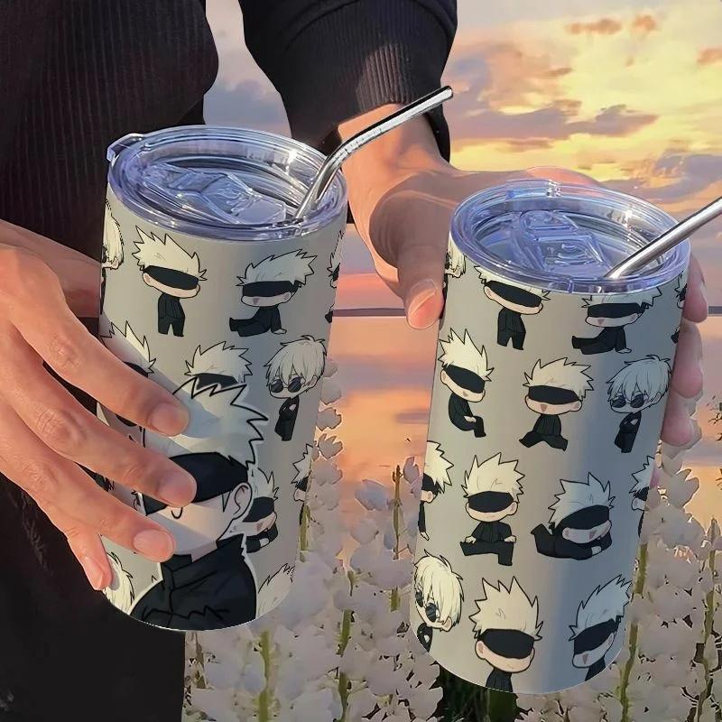 Jujutsu Kaisen Yuji Hrneček 500 ml Satoru Gojo Nerezová Ocel Cestovní Termohrnek Izolované Brčko Hrneček na Kávu Dárek Pro Děti