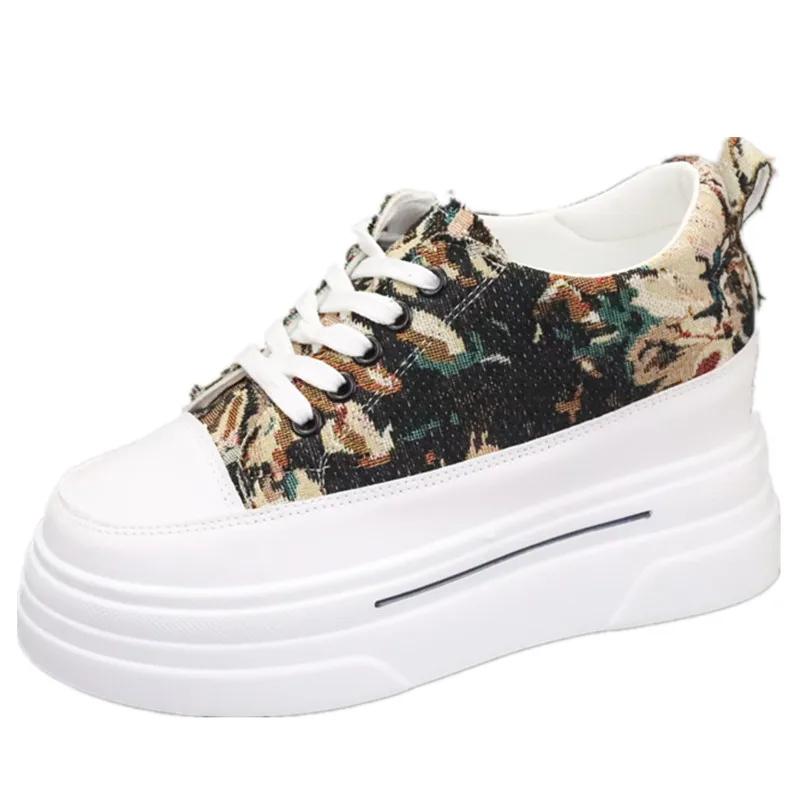 Fashion Genuine Leather 7cm Super Thick Sole Platform Women Shoes Chunky Sneakers Ins Women Vulcanized shoes Canvas shoes