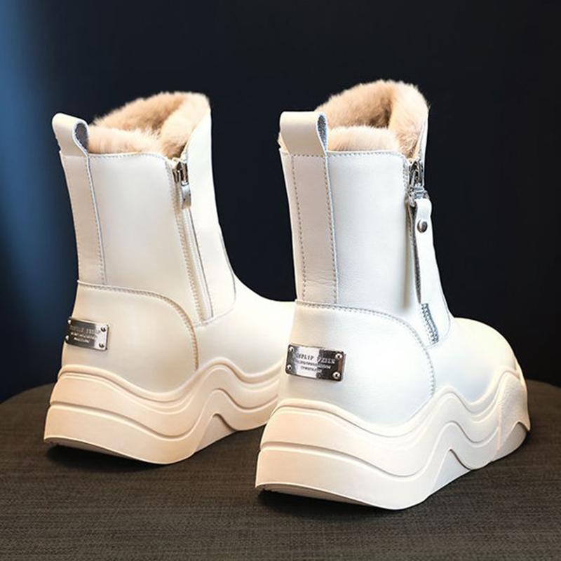 Winter Warm Snow Boots Women Fashion British Style Zipper Comfort Platform Ankle Boots Thick Sole Side Zipper High Top Snow Boot