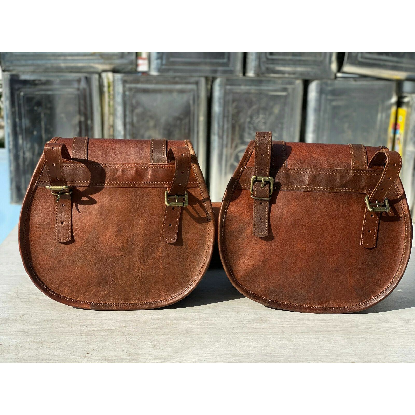 3X Sacoche De Queue Moto En Cuir - Lot De Trois Sacs Selle Marron Pour Porte-Bagages Arrière