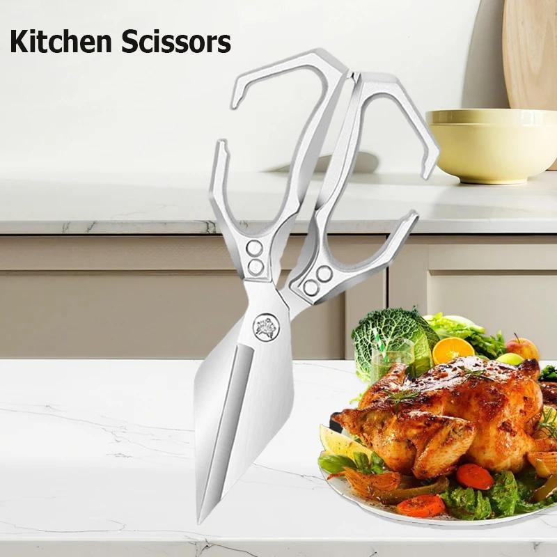 

Household Kitchen Scissors Strong Triangular Blade Chicken Bones Scissors Sharp Stainless Steel Kitchen Shears Easy to Clean бежевый