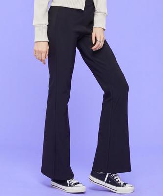 KOLEAT [Fleece-Lined] Long Slim Elastic Bootcut Slacks [Black] Wide Flare Pants Ver.
