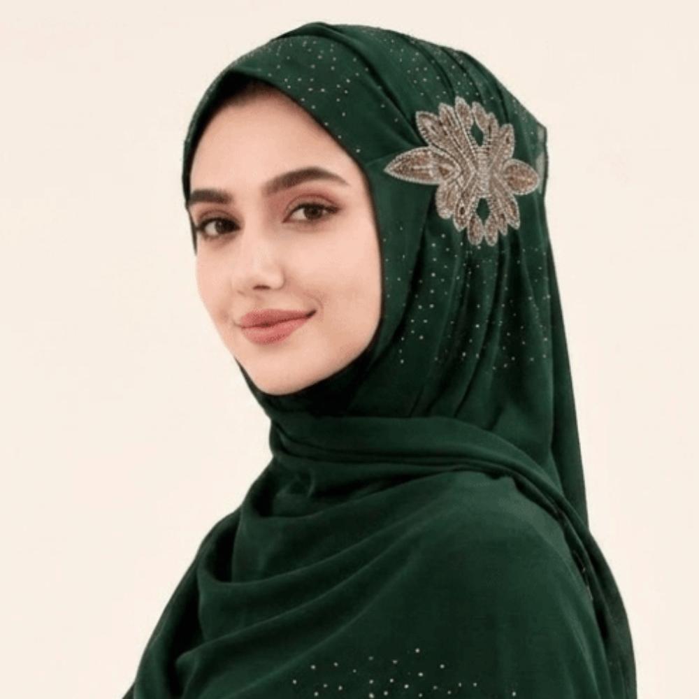 Light Luxury Chiffon Hijab Shiny Head Wrap Turban Soft Sequin Embellished Headscarf Traditional