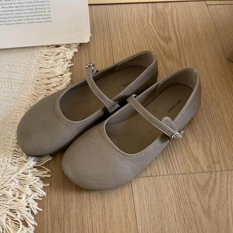 Fashion SUOJIALUN Autumn Women Flat Shoes Fashion Round Toe Shallow Slip On Ladies Casual Mary Jane Shoe Soft Flat Heel Dress Single Sho