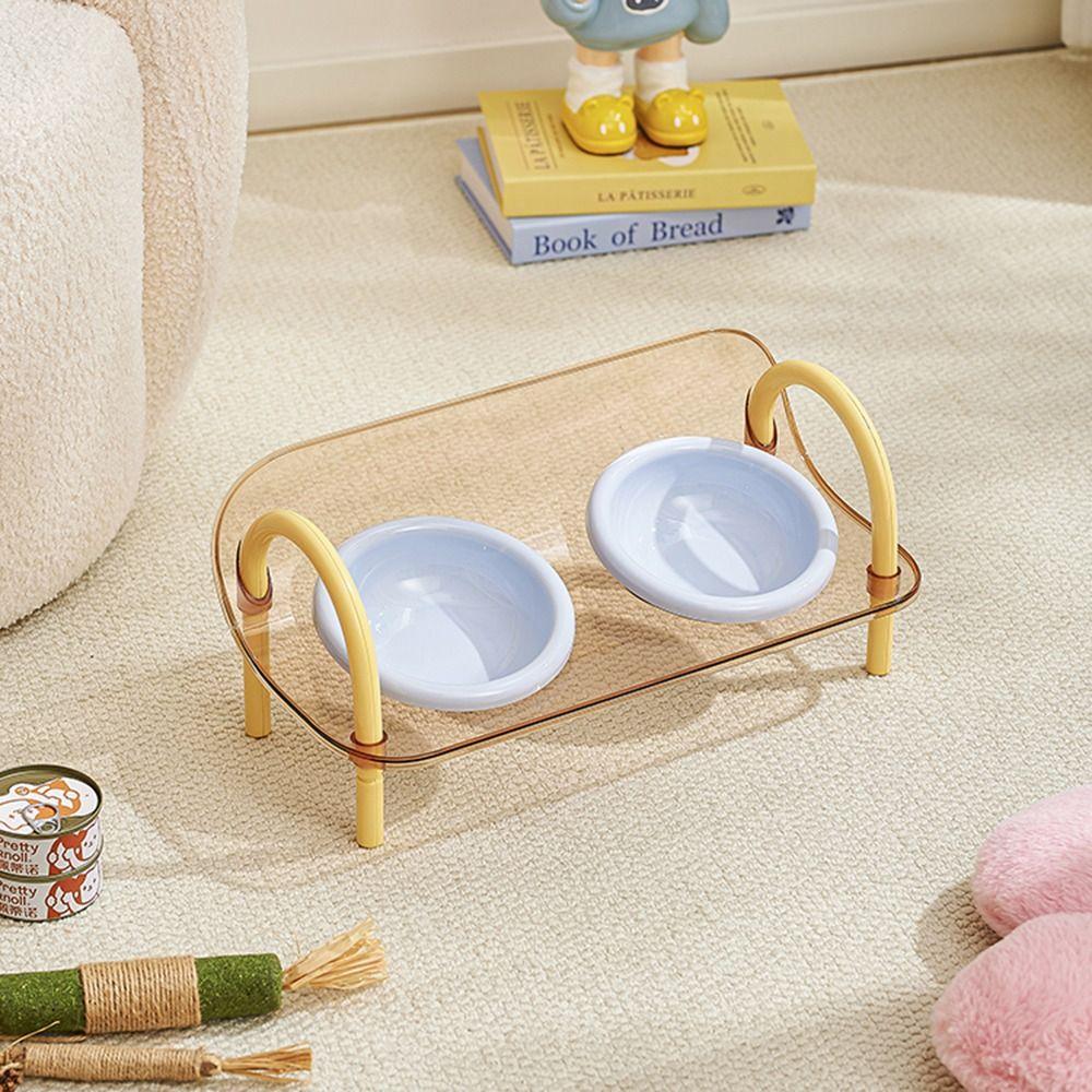 Double Bowls Cat Food Water Bowl Anti-flip Elevated Pet Feeder Bowl  for Kitten/Puppy/Bunny