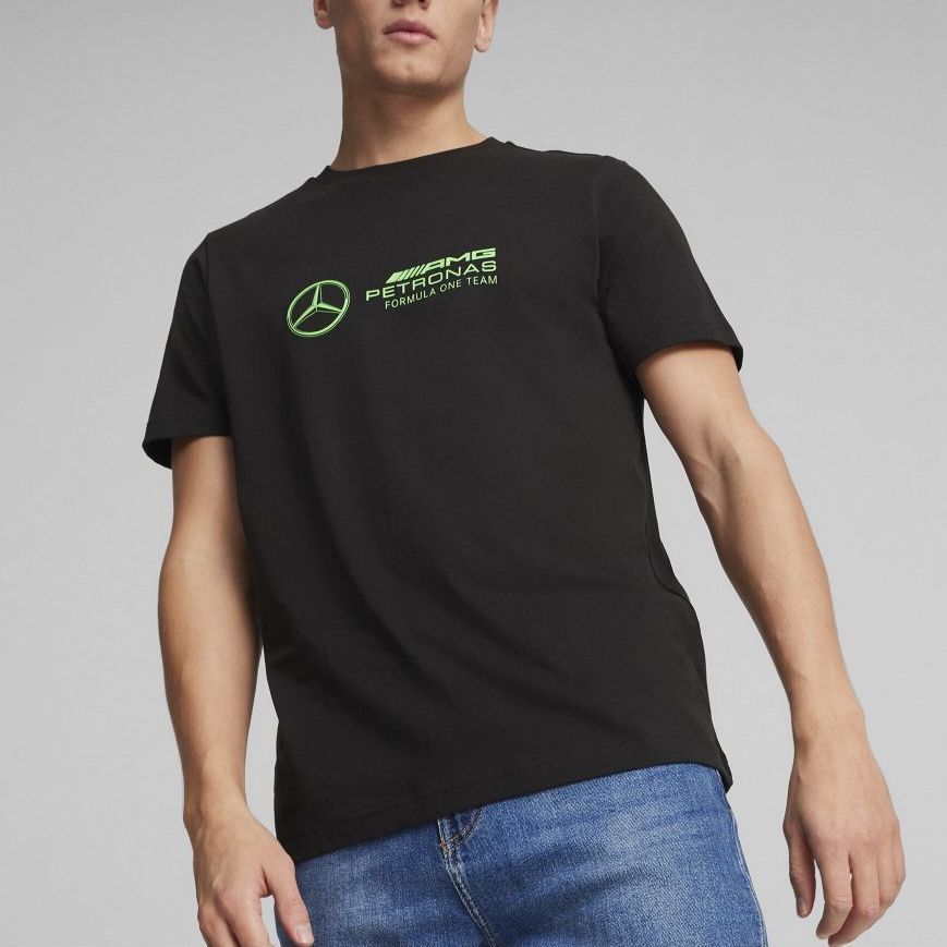 Puma Mercedes AMG Petronas F1 Team Retro Letter Print Logo Design Casual Crew Neck Short Sleeve T-Shirt Men T-Shirts Black 623754-01
