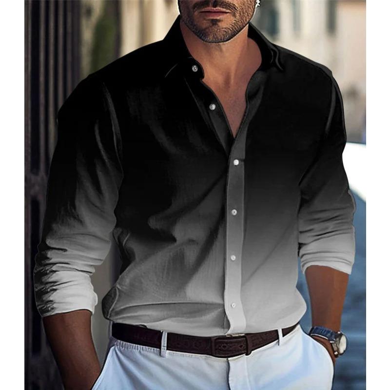 Autumn Long-sleeved Shirt Multi-color Gradient Pattern Digital Printing New Trend Men's Clothing