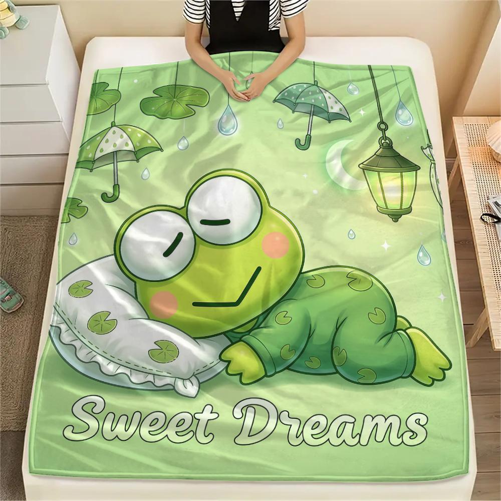 1PC Keroppi  Print Flannel Blanket, High Quality All Seasons, Home Decor, Warmth and Comfort, Perfect for Christmas Gifts