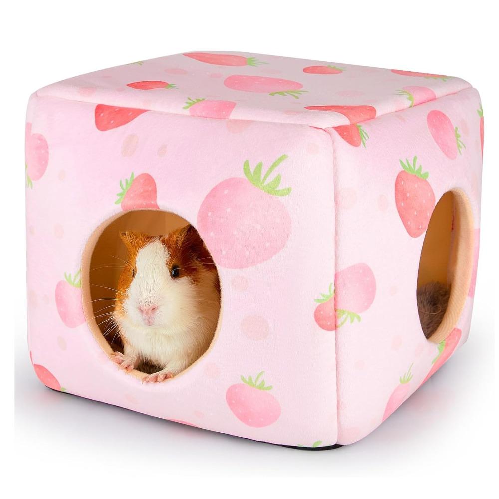 Cozy Washable Guinea Pig Hideout with Cushion Breathable Small Pet Bed Large Size Non-slip Chinchilla Hamster House Rabbit
