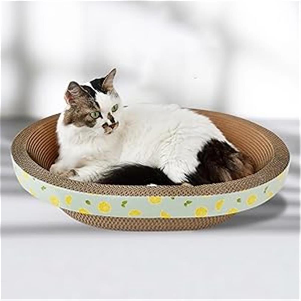 Cat Oval Cardboard Cat Scratching Bed Recliner Sofa, Durable Corrugated Cat Scratching Board Box, Protect Cat Scratching Furniture (14.96Inches)