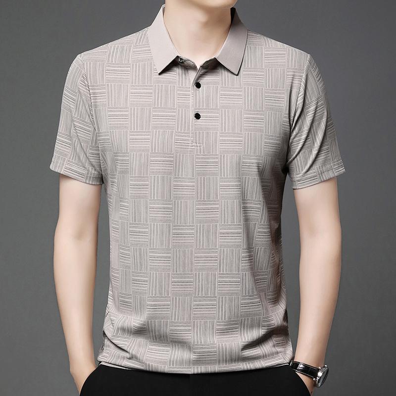 STORN Men s New Printed Business Casual Short Sleeved POLO Shirt Fashion Short Sleeved Comfortable and Breathable Top M бежевый