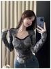 Women's Retro Ink Wash Tie-Dye Square Neck Slim Fit Base Layer Top - Autumn/Winter Collection