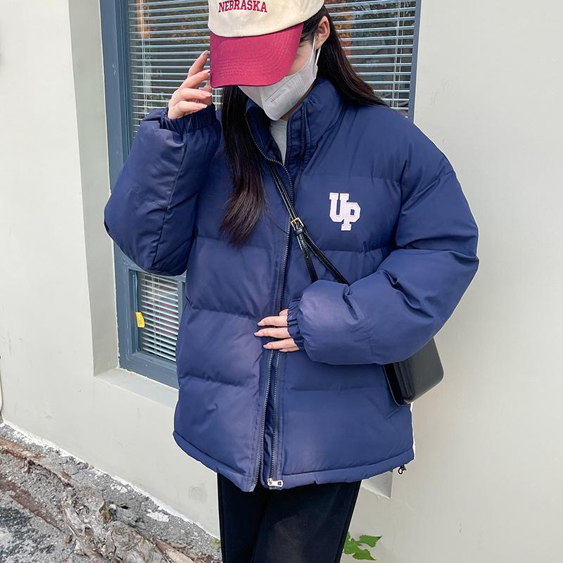 Winter fashion stand-up collar contrast cotton jacket women's short 2025 new letter loose bread jacket padded jacket thickened jacket