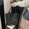 New Leather Women's Bag Trendy Fashion Woven Pattern Cowhide Casual Vegetable Basket Bucket Bag Portable Bag