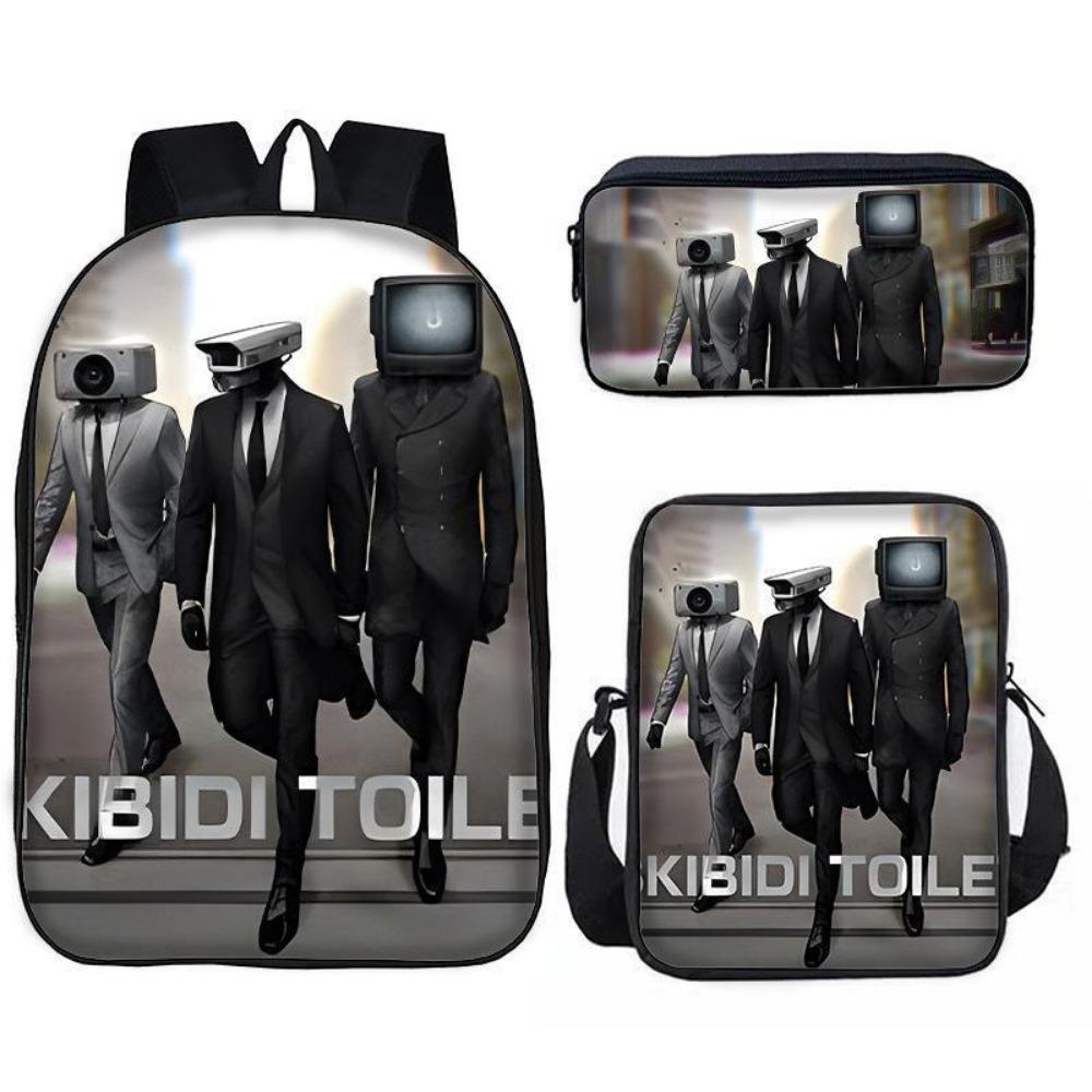 Fast Delivery Skibidi Toilet Backpack Cross-border Fashion Backpack Retro Schoolbag Cartoon Backpack Three-piece Set