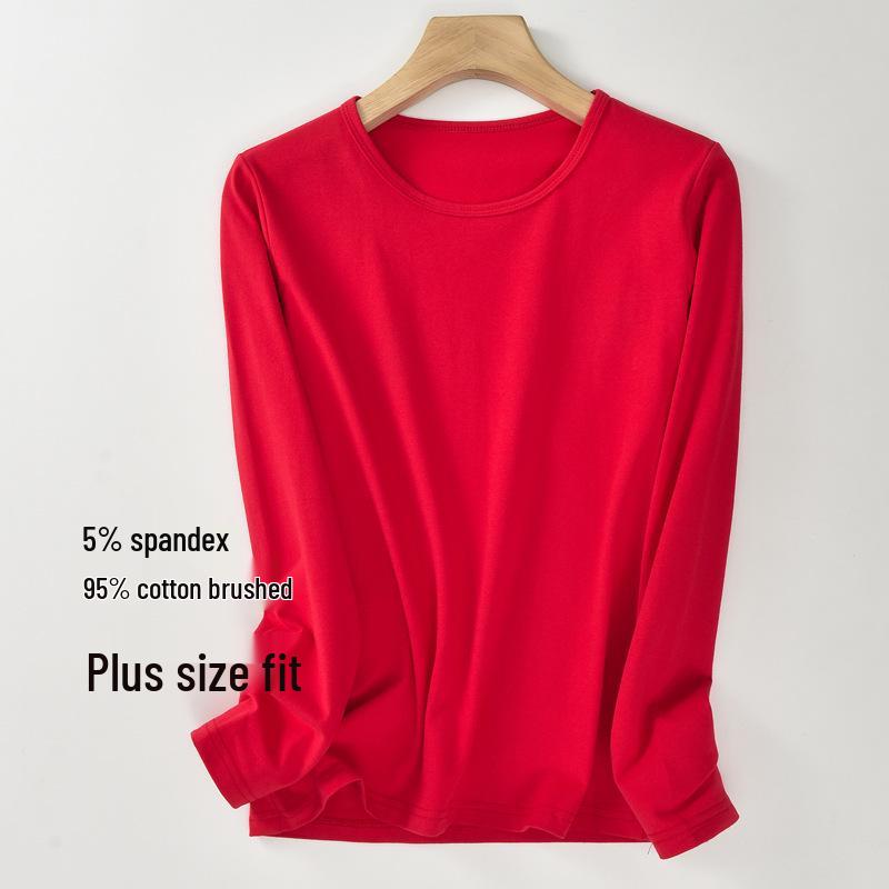 Plus Size Damen-Herbsttop mit Rundhalsausschnitt - 95 % Lycra-Baumwolle, hochelastisch, lange Ärmel, warm.