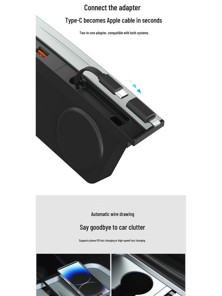 Tesla Model 3/Y Sliding Cover Dustproof Expansion Dock with 45W PD Fast Charging