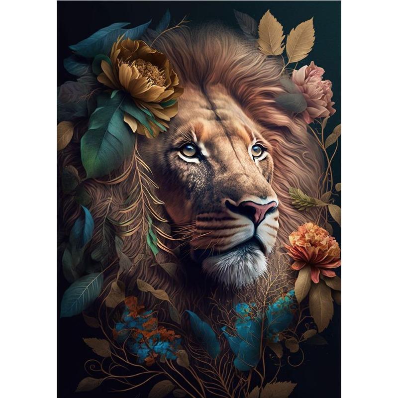 Vintage Animals In the Jungle, Flowers, Canvas, Painting, Poster Printing, Peacock, Tukan, Parrot, Elephant, Monkey, Wall Painting