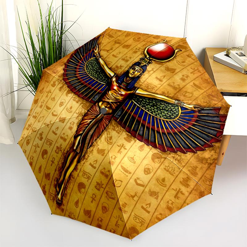 1PC Egyptian theme Umbrella Portable Folding Umbrella Iron Frame Hole Bone Structure Outdoor Home Umbrella A2