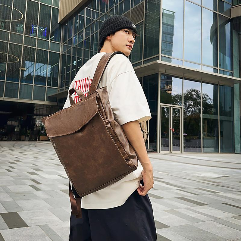 Retro Large Capacity Men's Backpack Soft Leather Student Backpack