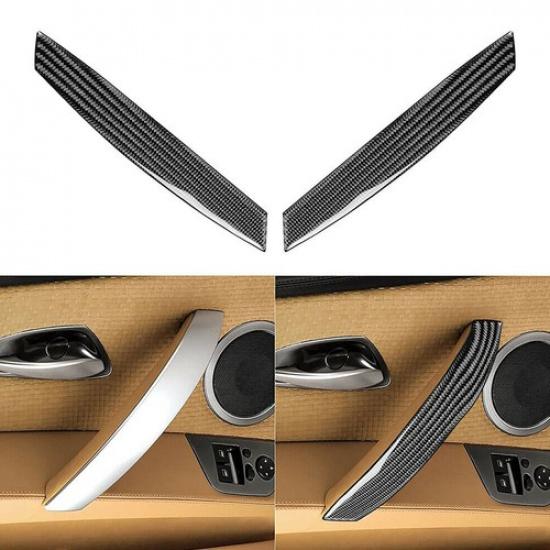 2x Carbon Fiber Interior Door Pull Handle Cover Trim For BMW Z4 E85 2003-2008
