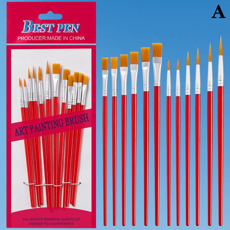 12 Pcs Painting Brushes Set Art Round Flat Hair Nylon Hair Paint Brush Pen For Oil Acrylic Watercolor School Art Supplies