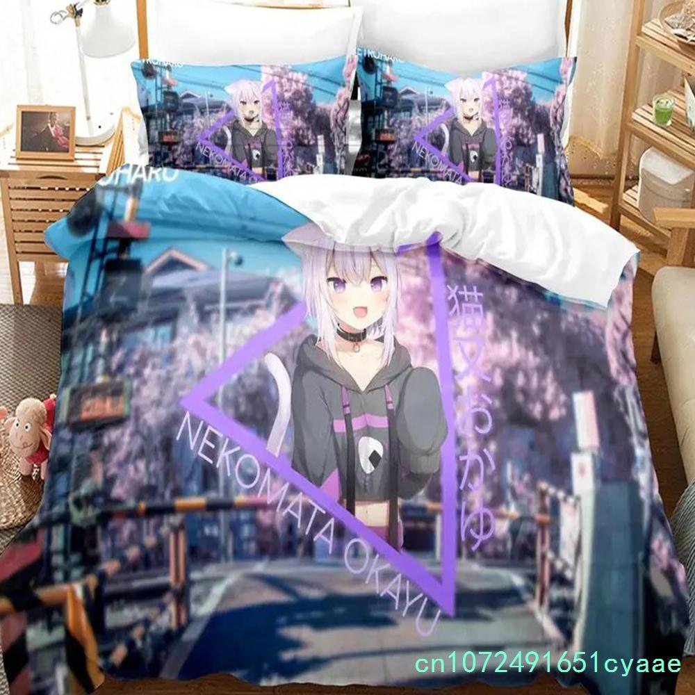 Hololive Nekomata Okayu Bedding Set Single Twin Full Queen King Size Aldult Bedroom Duvetcover 3D Anime Boys Cover Bed Set