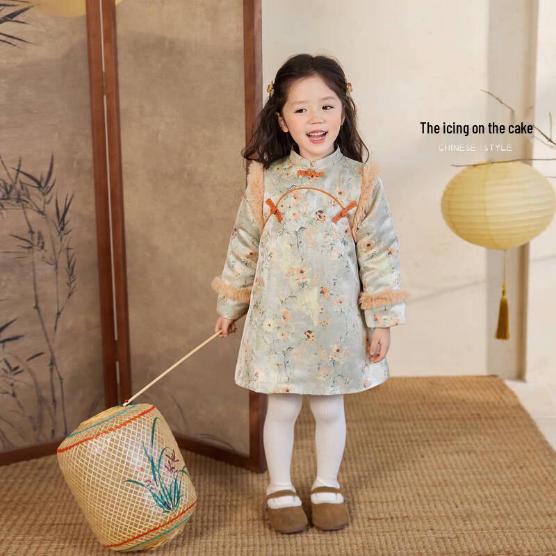 LUSON Детское стеганое платье-ципао в китайском стиле на Новый год 90
