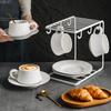 Capuccino Cups with Saucers and Metal Stand, 250ml Ceramic Coffee Cup Espresso Shots Cup Small Coffee Cups, Black and White