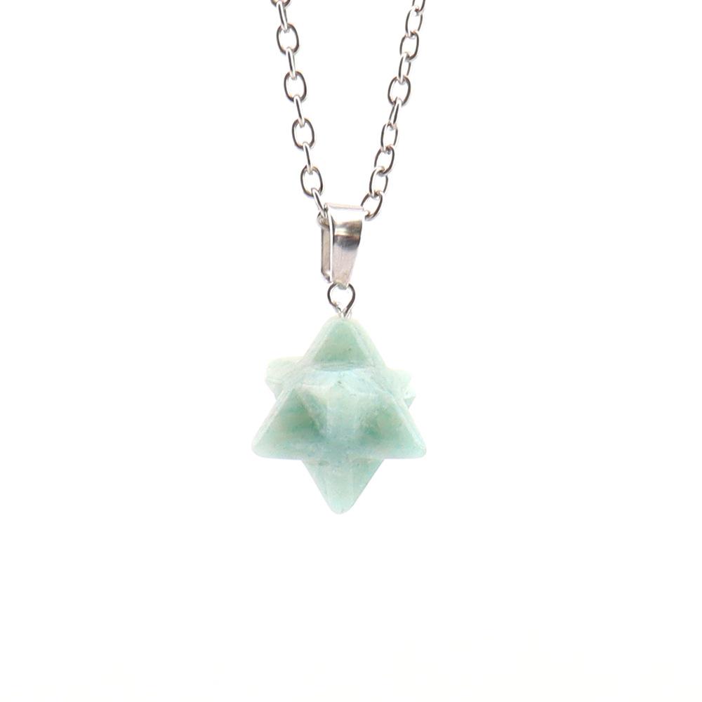 Large Natural Stone Pendant: 24mm Amethyst Rose Quartz Kabbalah Star Necklace