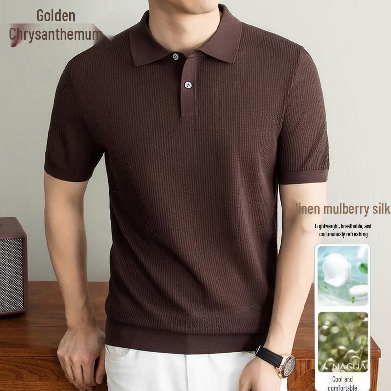 Men s Summer Linen Blend Knit Polo Shirt 50/110