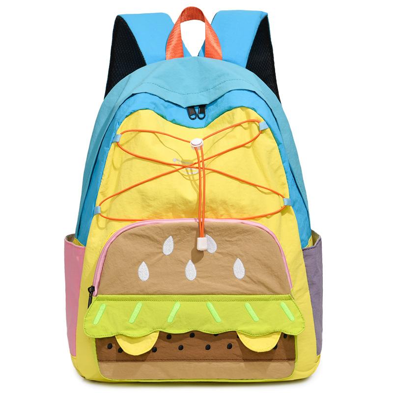 Schoolbag manufacturers wholesale women's burgers cute personality backpack large capacity high value multi-compartment versatile backpack
