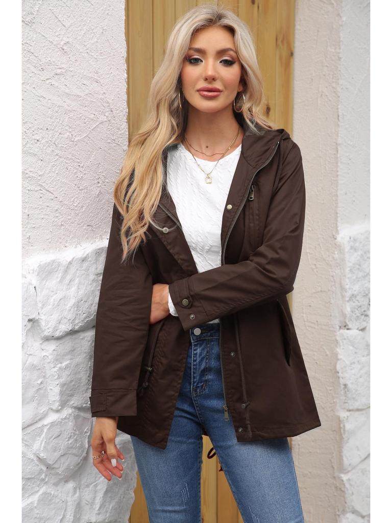 2022 Women's Plus Size Cotton Hooded Windbreaker - Spring/Autumn Loose Solid Color Coat