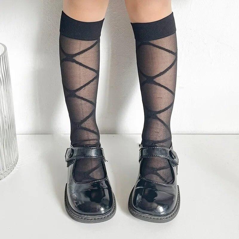 1 Pair Kids Girl Silk Sock Fashion Heart Bowknot Calf Sock for Children Girl Summer JK Thin Soft Breathable Little Girl Sock