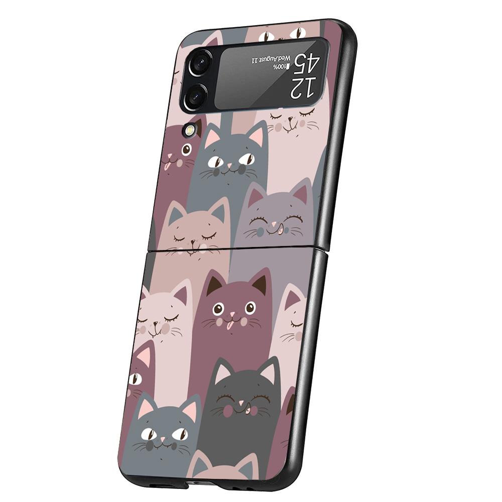 Cartoon Cute Cats Background Case Phone Cover for Samsung Galaxy Z Flip 6 5 4 3 5G ZFlip6 ZFlip5 ZFlip4 ZFlip3 Black Hard Trend