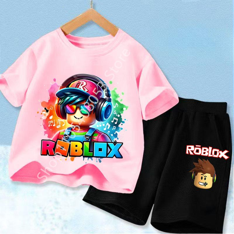 Patterned kids' T-shirt set, stylish green matching for both boys and girls
