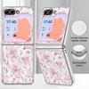 Floral Pattern Case For Samsung Galaxy Z FlIP 7 FE 6 5 Z Flip7 Flip6 Flip5 Luxury Plating PC+PU Leather Hybrid Folding Phone Cover