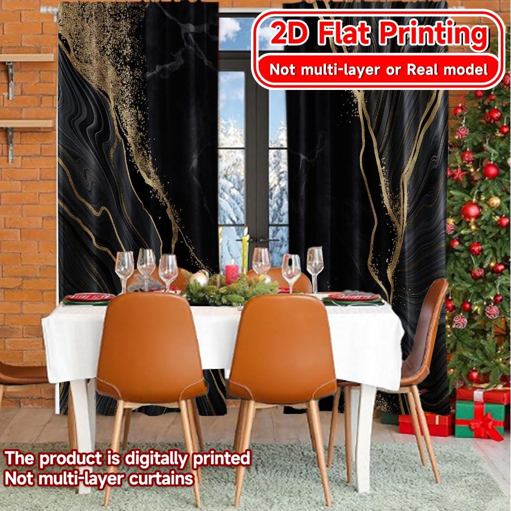 Flat Printing Curtains Without Rod Golden Veins Christmas Festival Chic Print Versatile Polyester Set Of 2 Made