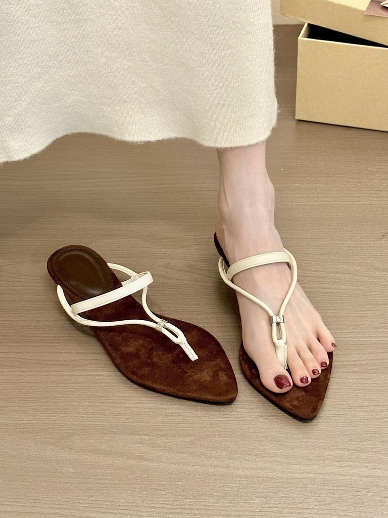 Can Luli Style! Retro Suede Pointed Toe Adjustable Slope Heel Sandals Women's Summer Word with Sandals