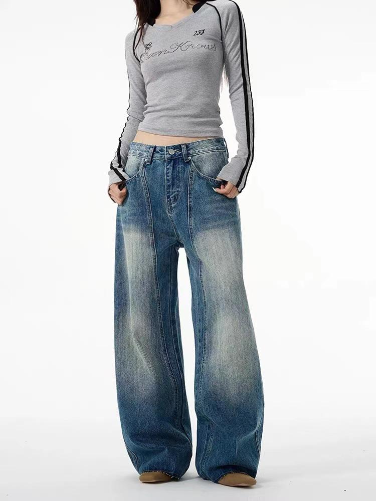 

Унисекс Джинсы Ретро Вареные с Изогнутыми Штанинами - Свободный 3D Крой Банан Уличная Одежда XXL синий