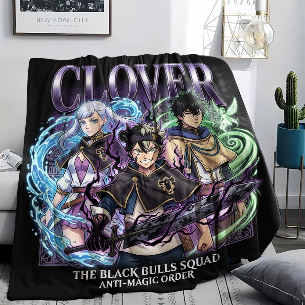 1PC Black Clover Patterned Flannel Blanket Suitable For All Seasons For Home Decor Warmth And Comfort Gifts Holiday Present