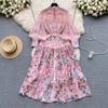2024 Spring New French sle Puff sleeve Breasted Waist Hugging Slimming Temperament Long Print Formal Dress Chiffon Dress