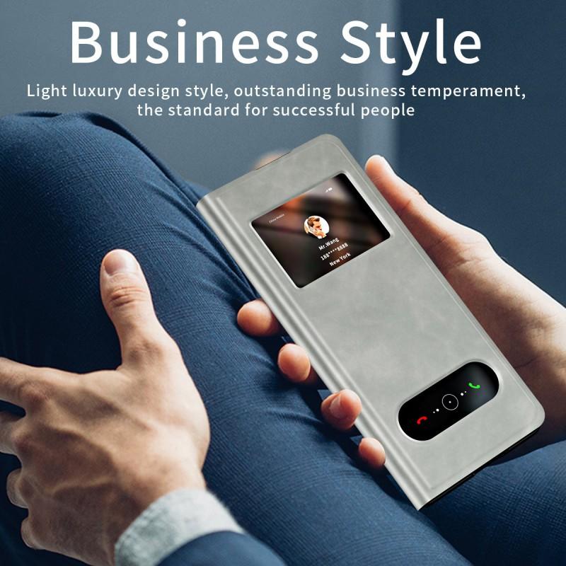 Premium Nappa Texture Flip Case With Stand Galaxy Z Fold 8 7 6 5 4 3 2 - Matte PU Leather Cover Anti-Fingerprint